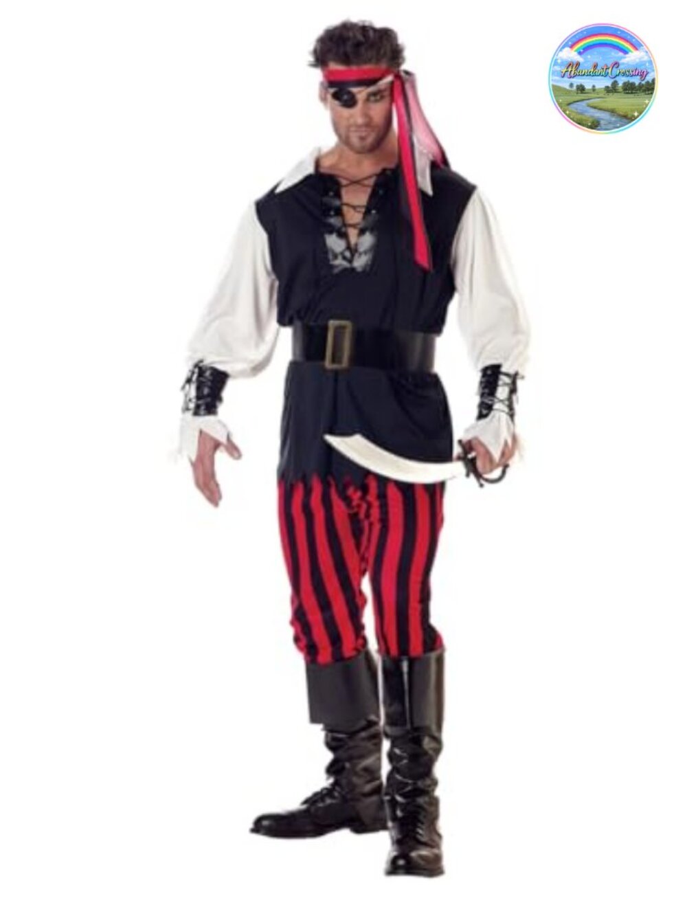 Pirate Costume for Men Adult Halloween Cosplay Set Shirt Pants Belt Boot Tops